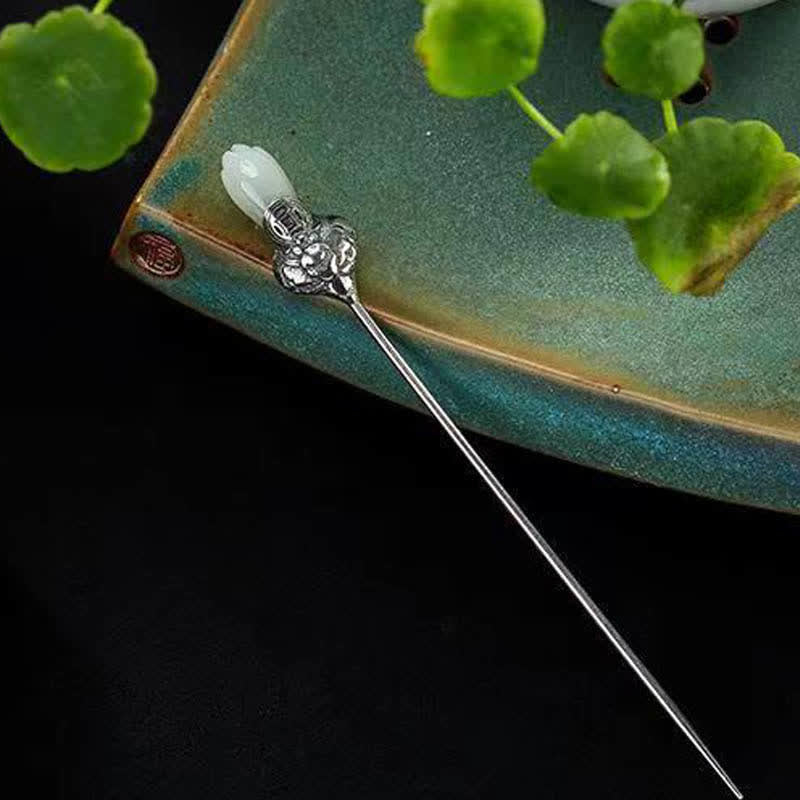 Buddha Stones Weiß Jade-Magnolien-Blumen-Glücks-Haarnadel