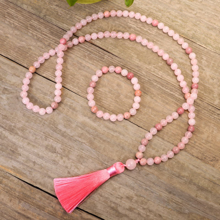108 Mala-Perlen, rosa Kristall-Liebesquasten-Armband - image 1