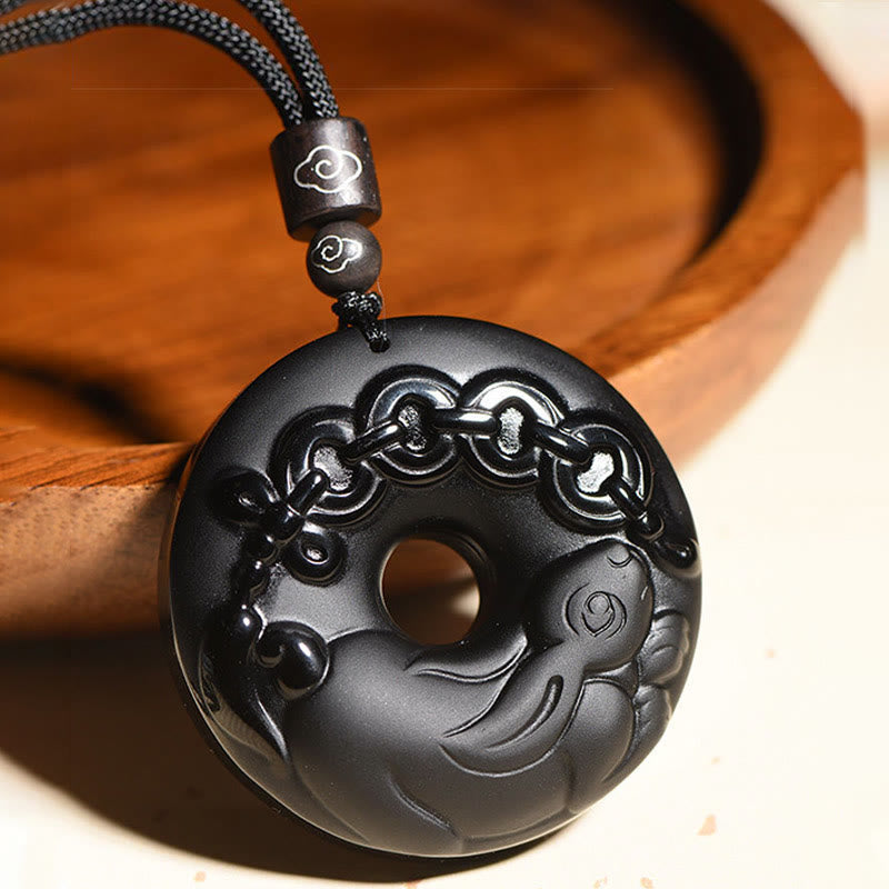Buddha Stones, chinesisches Sternzeichen, natürlicher schwarzer Obsidian, Friedensschnalle, Stärke-Halsketten-Anhänger - image 4