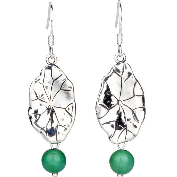 925 Sterling Silber Türkis Lotusblatt Schutz Tropfen Ohrhänger - image 10