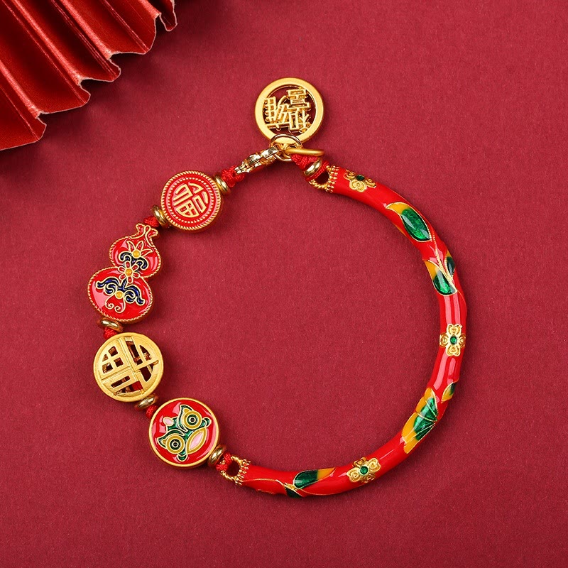 Buddha Stones Tibetisches Kalebassen-Armband mit Löwenmotiv – Symbol für Glück und Wohlstand - Rot - image 6