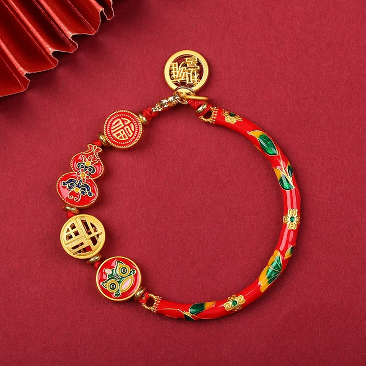 Buddha Stones Tibetisches Kalebassen-Armband mit Löwenmotiv – Symbol für Glück und Wohlstand - Rot - image 6
