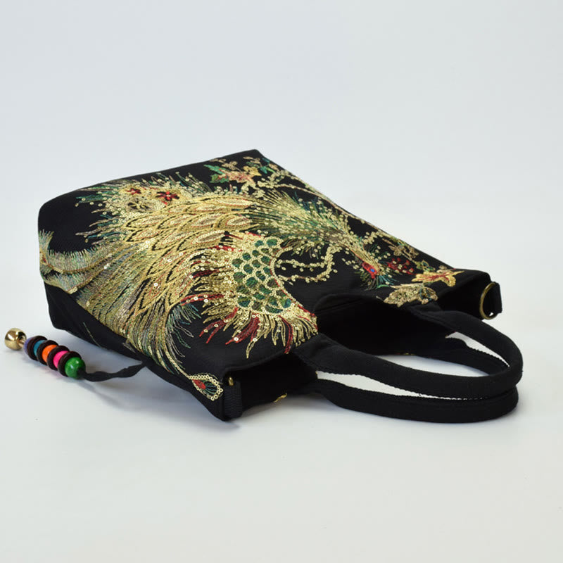 Buddha Stones -Pfauen-Doppelseitig-Stickerei-Tragetasche, Schultertasche, Umhängetasche - image 14