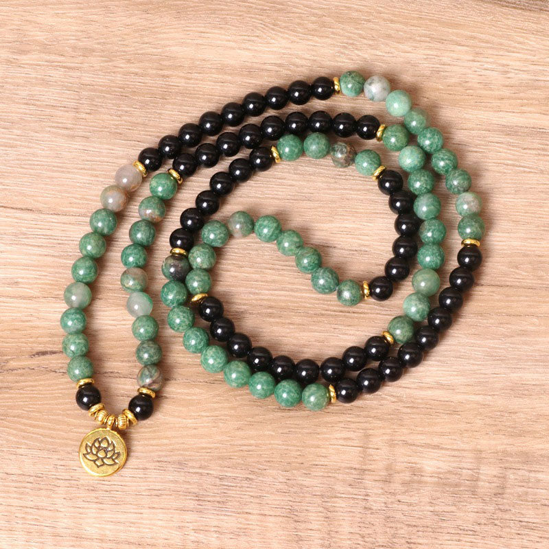 Buddha Stones 108 Perlen natürliches Achat Mala Heilarmband