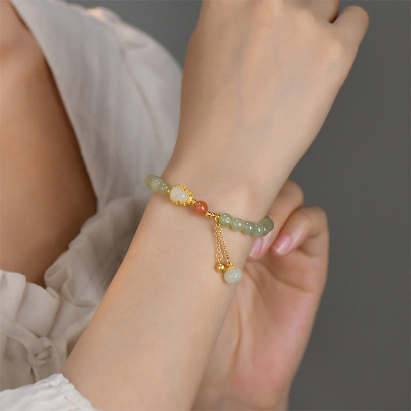 925 Sterling Silber Hetian Jade Kürbis Lotus Fülle Glücksarmband - image 5