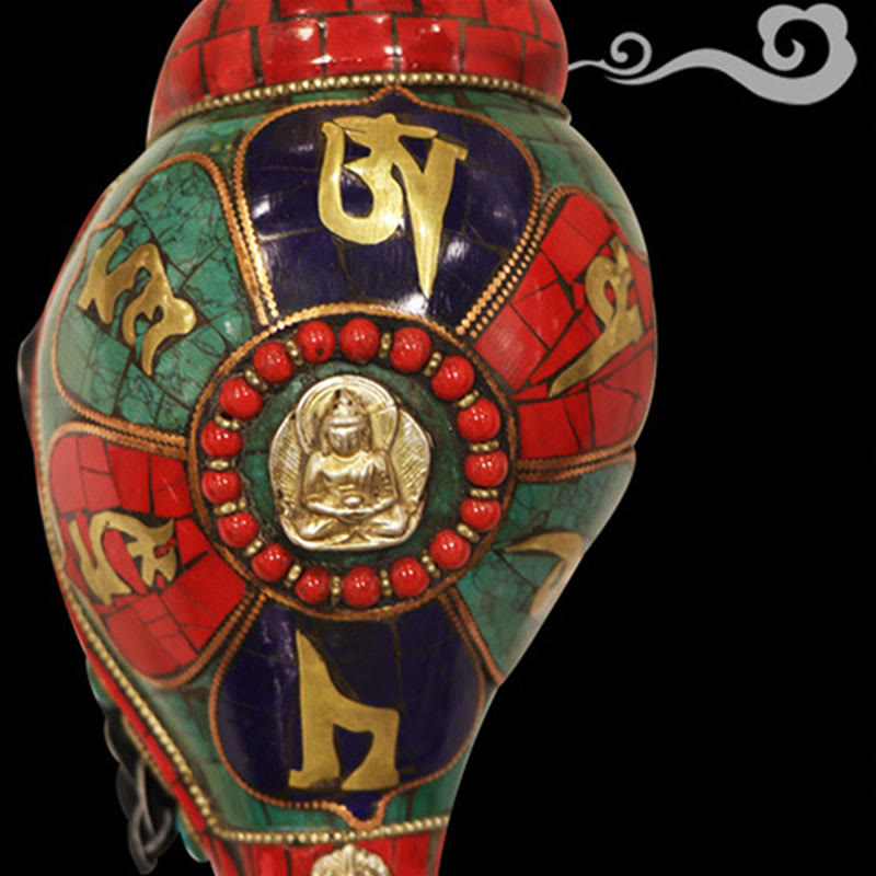 Tibetische handgemachte Shankha Om Mani Padme Hum Buddha Muschel Glücksdekoration - image 10