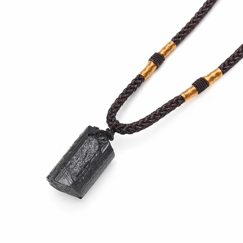 Buddha Stones Natürlicher schwarzer Turmalin positiver Seil-Halskettenanhänger