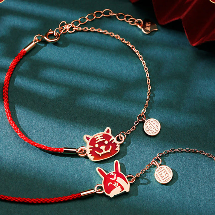 Buddha Stones 925 Sterling Silber Farbwechselndes chinesisches Sternzeichen Glücksschutz Rotes Kettenarmband - image 2