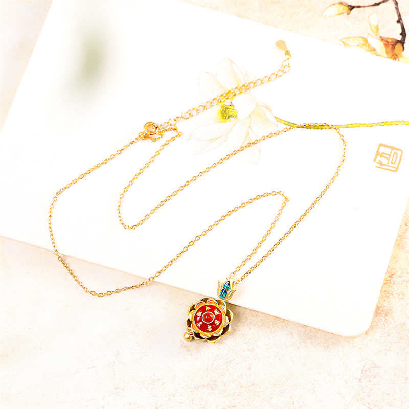 925 Sterling Silber Tibet Lotus Gebetsmühle Roter Achat Erleuchtung Halskette Anhänger - image 8