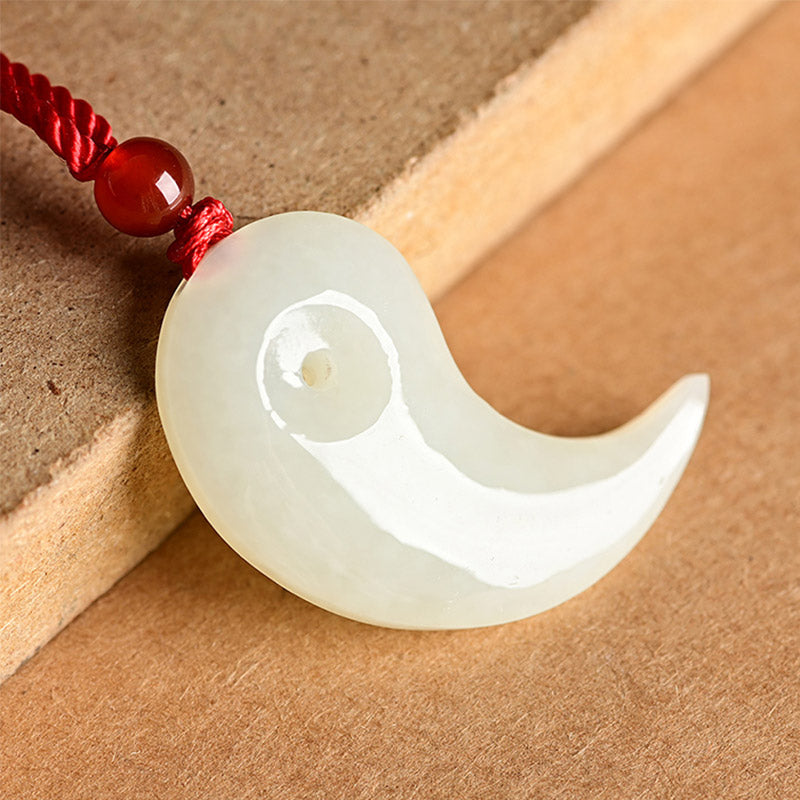 Yin Yang Weiß Jade Cyan Jade Schutz Segen Halskette String Anhänger - Weiße Jade - image 7