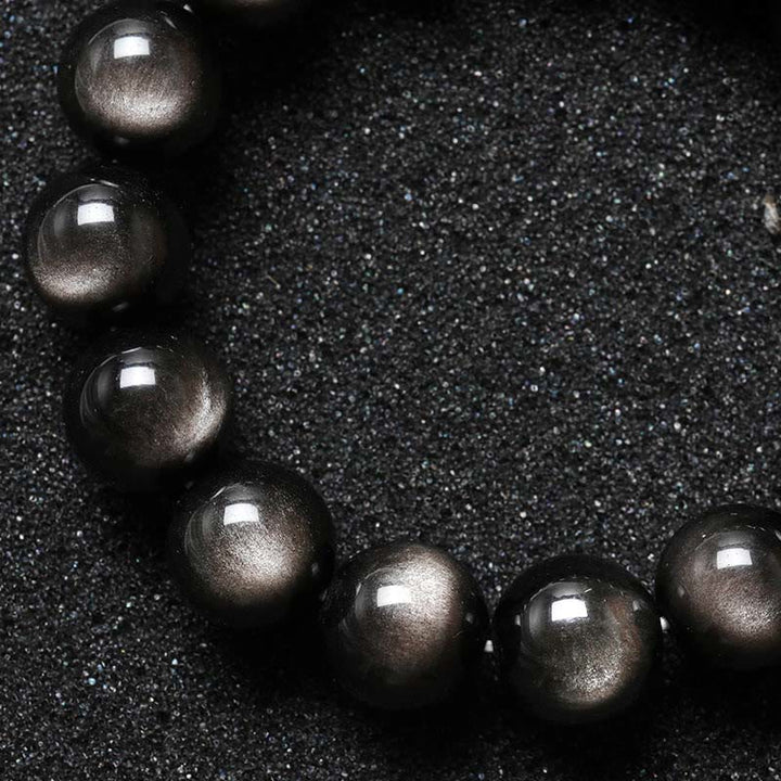 Buddha Stones Natürliches Obsidian-Armband mit silbernem Glanz und beruhigendem Schutz