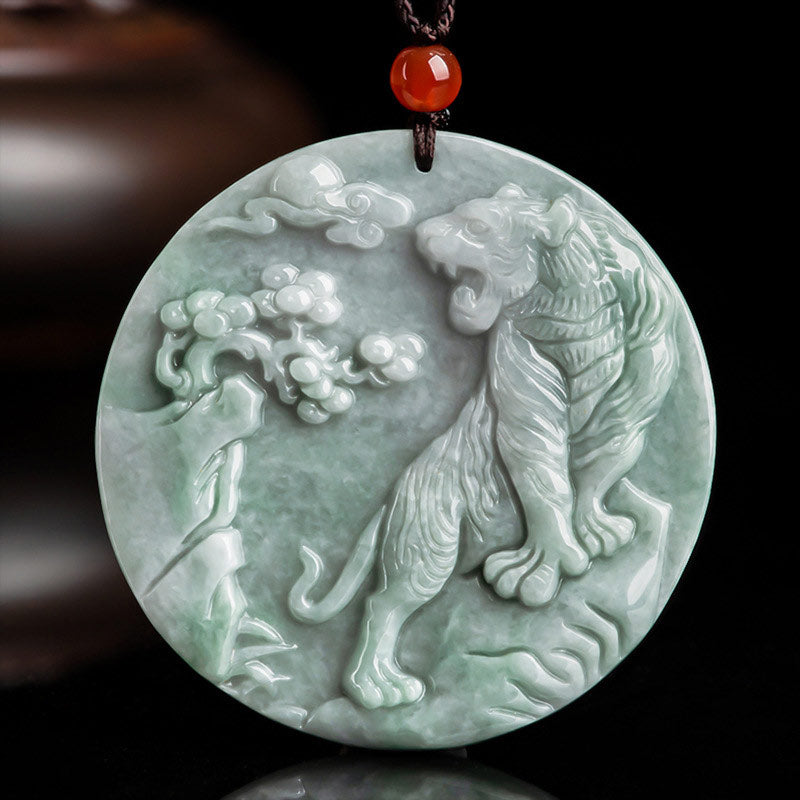 Buddha Stones Chinesisches Sternzeichen Tiger Jade Schutz Halskette String Anhänger - Jade - image 1