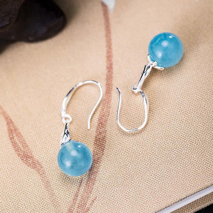 Buddha Stones 925 Sterling Silber natürliche Aquamarin Blatt Blume Frieden Ohrringe Halskette - image 5