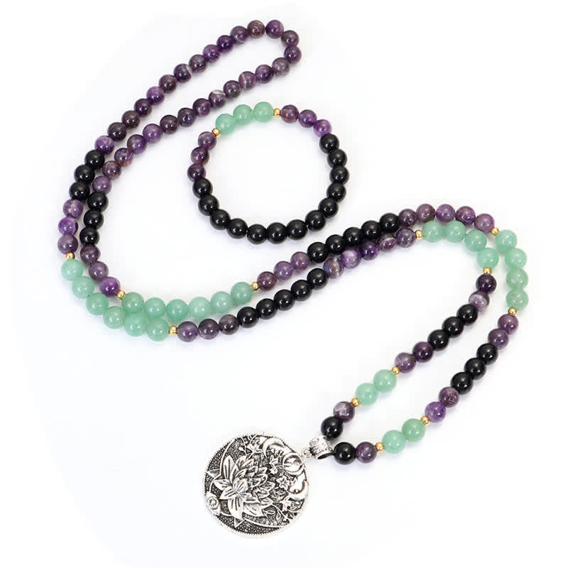 Buddha Stones 108 Mala-Perlen, Amethyst, grüner Aventurin, Lotus, Meditationsarmband - image 11