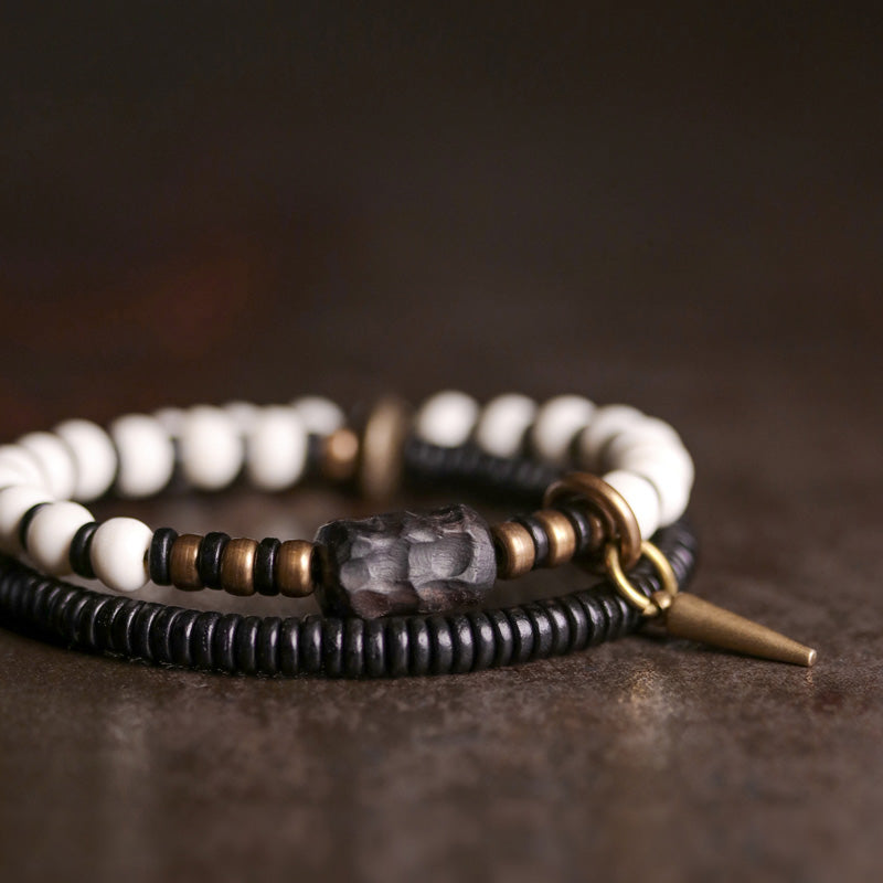 Buddha Stones Knochenperlen Ebenholz Kupfer Stärke Paar Armband