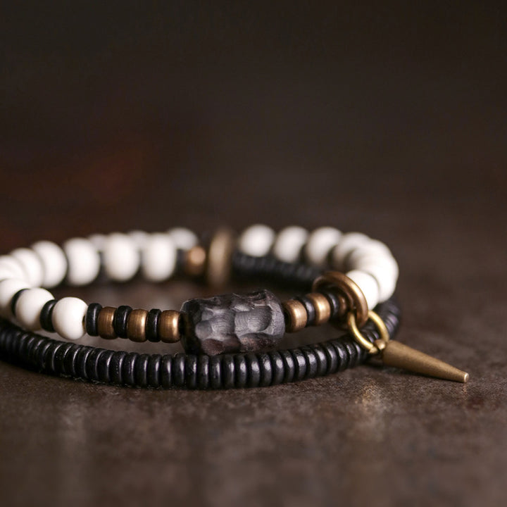 Buddha Stones Knochenperlen Ebenholz Kupfer Stärke Paar Armband