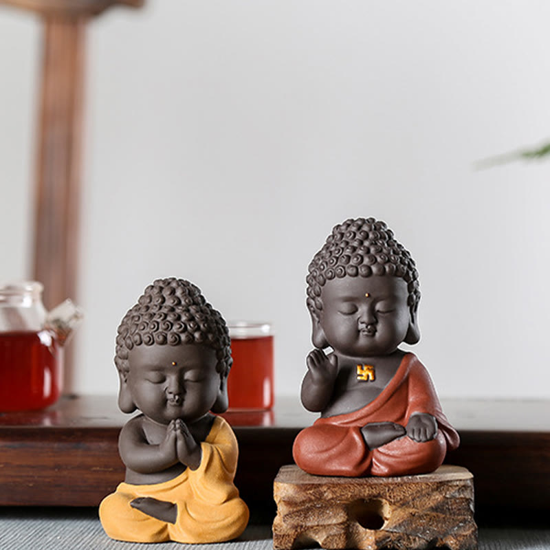 Buddha Stones, kleine Buddha-Gelassenheit, lila Ton, Heim-Schreibtisch-Dekoration