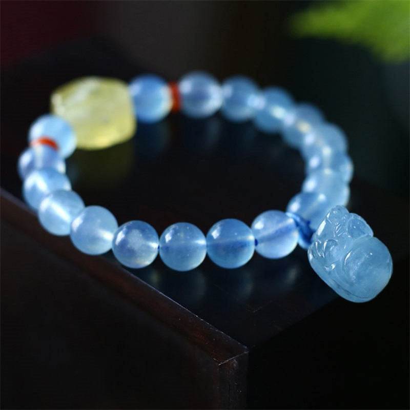 Natürliches Aquamarin-Bernstein-Pixiu-Friedensheilungs-Charm-Armband - image 5