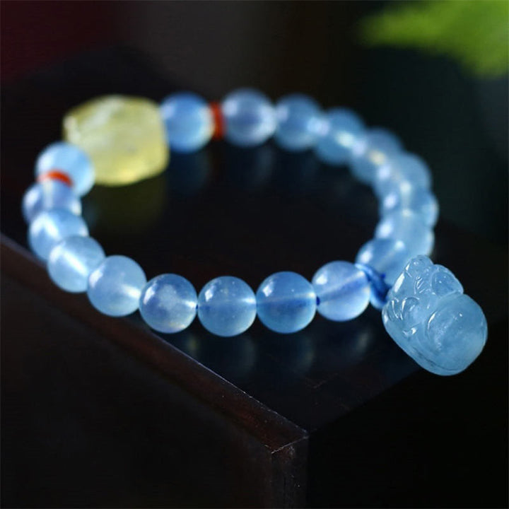 Natürliches Aquamarin-Bernstein-Pixiu-Friedensheilungs-Charm-Armband - image 5