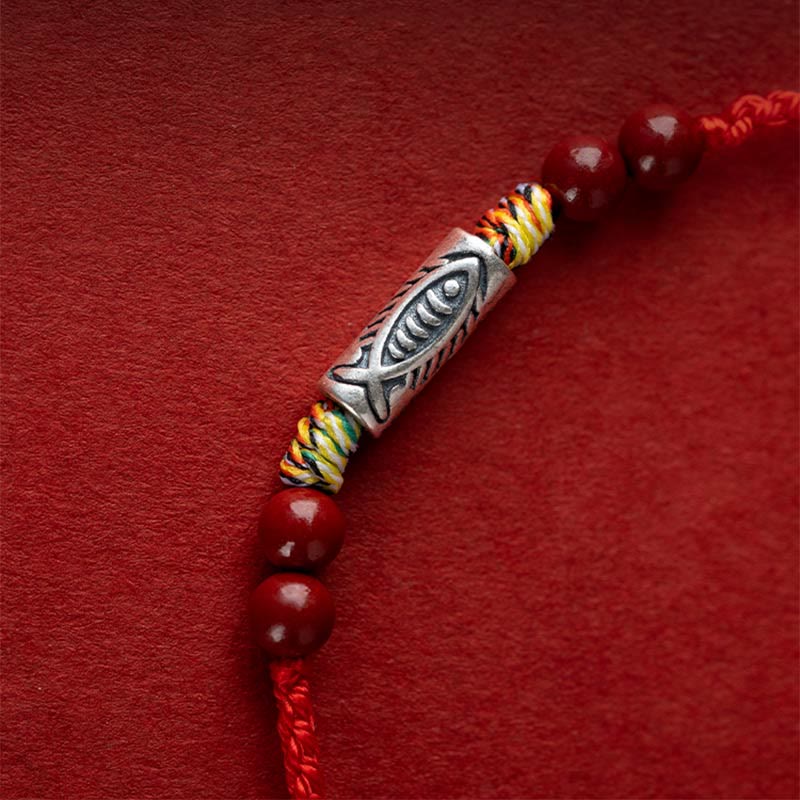 Buddha Stones Handgefertigtes geflochtenes Armband/Fußkettchen aus 925er Sterlingsilber mit Koi-Fisch- und Zinnoberperlen - image 6