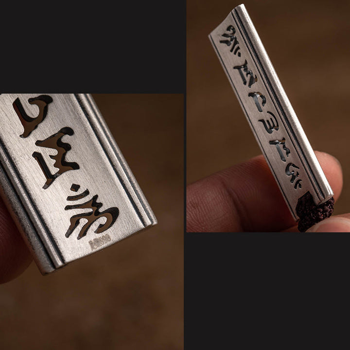 Buddha Stones 999 Sterling Silber Om Mani Padme Hum Halskette mit Lotus-Weisheitsgravur - image 10
