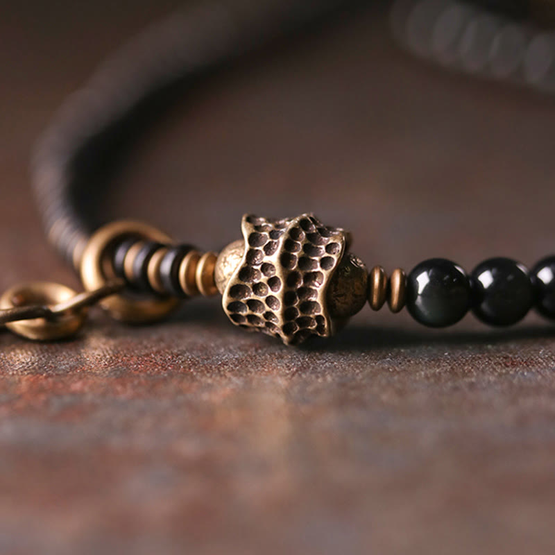 Buddha Stones Regenbogen-Obsidian-Ebenholz-Kupfer-positives mehrschichtiges Armband