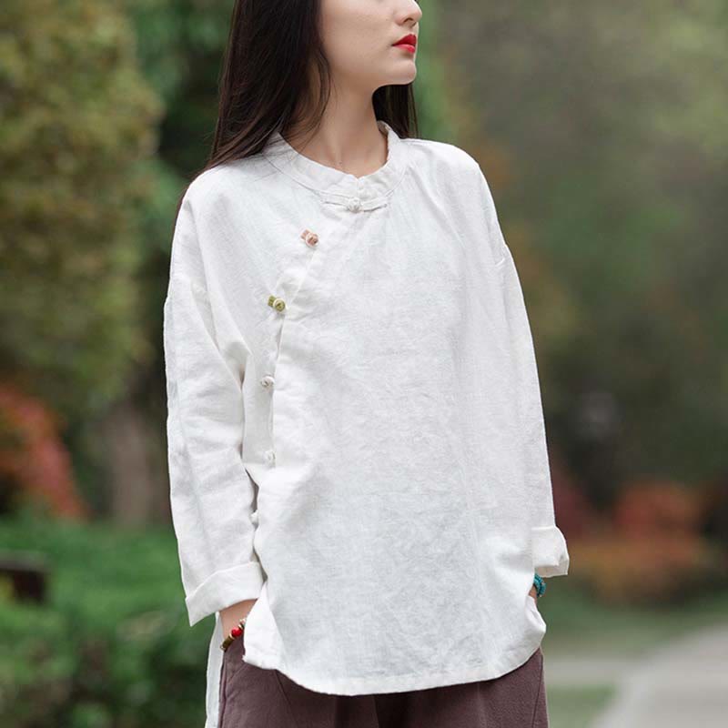 Buddha Stones Ramie Leinen Bluse Damen Shirt Top Chinesische Hanfu Stil Kleidung