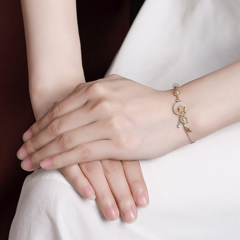 Buddha Stones 925 Sterling Silber Hetian Jade Friedensschnalle Lotus Glückskettenarmband - image 4