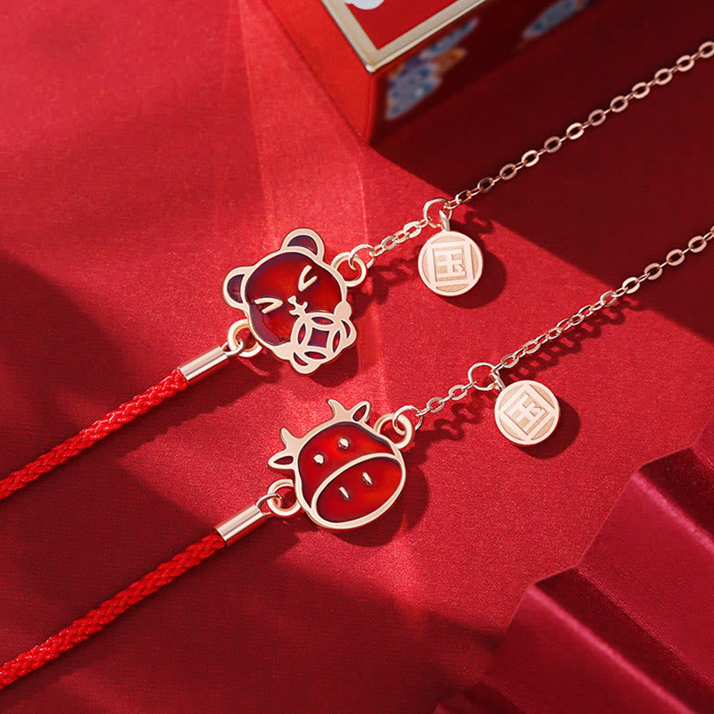 Buddha Stones 925 Sterling Silber Farbwechselndes chinesisches Sternzeichen Glücksschutz Rotes Kettenarmband - image 1
