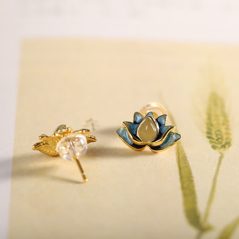 925 Sterling Silber Hetian Cyan Jade Lotusblume Erfolgsohrringe - image 3