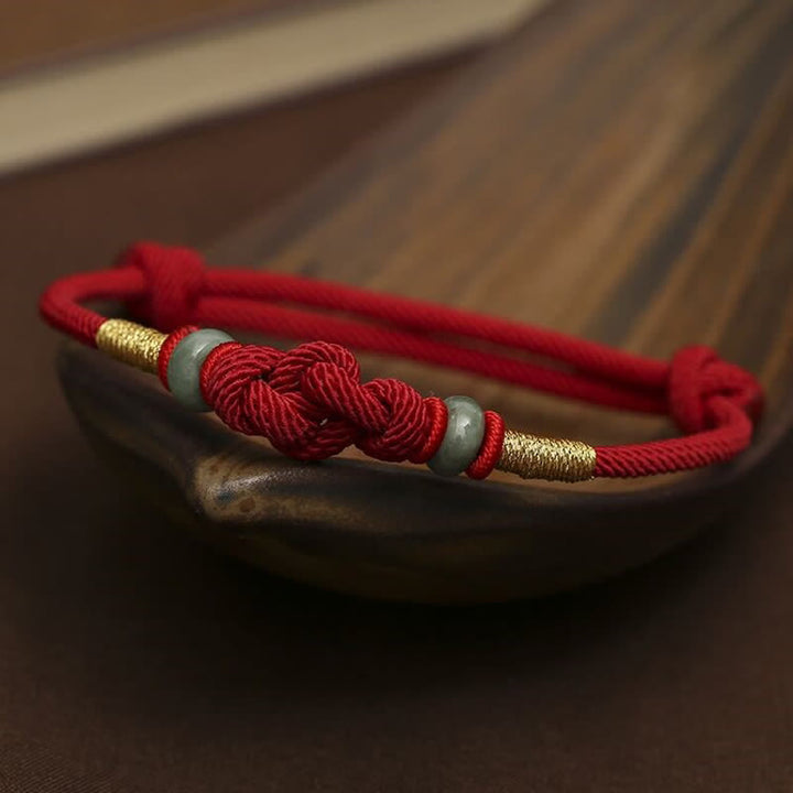 Geflochtenes Armband mit Buddha Stonesn, roter Schnur, Jade, Glück, Glücksknoten - image 4
