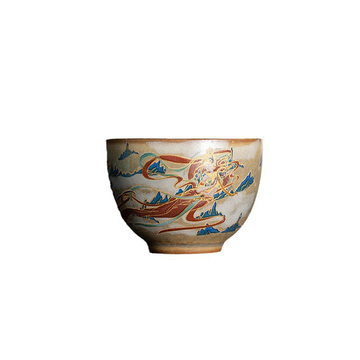 Buddha Stones Dunhuang Flying Apsaras Gaiwan Sancai Teetasse aus Keramik, Kung Fu Teetasse mit Deckel