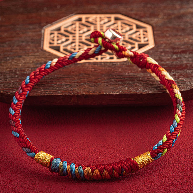 Mehrfarbiges Armband mit Buddha Stonesn „Mögest du im kommenden Jahr sicher und glücklich sein“. - Fünffarbiger Goldfaden - 19 cm - Gürtelschnalle aus 925er Silber - image 8