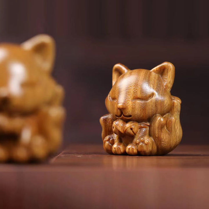 Buddha Stones, Mini-Neunschwänziger Fuchs, Elfenbein, Frucht, Sandelholz, grünes Sandelholz, Segensdekoration