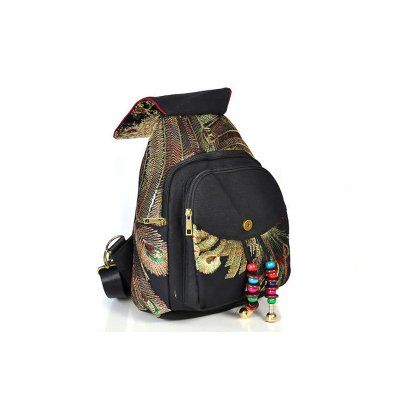 Rucksack aus Segeltuch mit Pfauenstickerei und Quasten - image 15