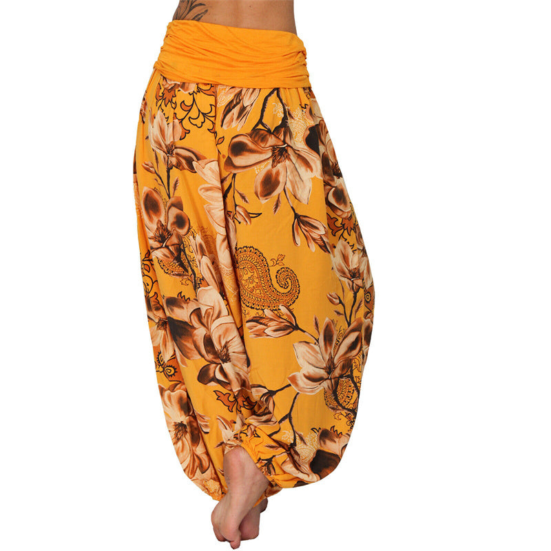 Lose Haremshose für Damen, Yogahose mit Buddha-Steinen, Blumenblattmuster