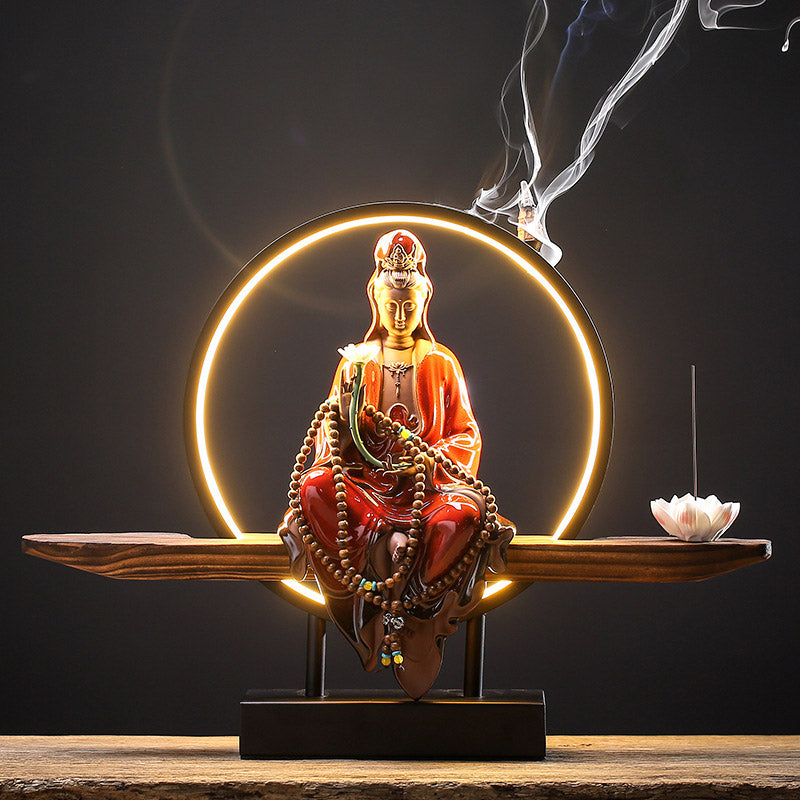 Buddha Stones Buddha Avalokitesvara Keramik Lotus Entspannung Räuchergefäß Dekoration