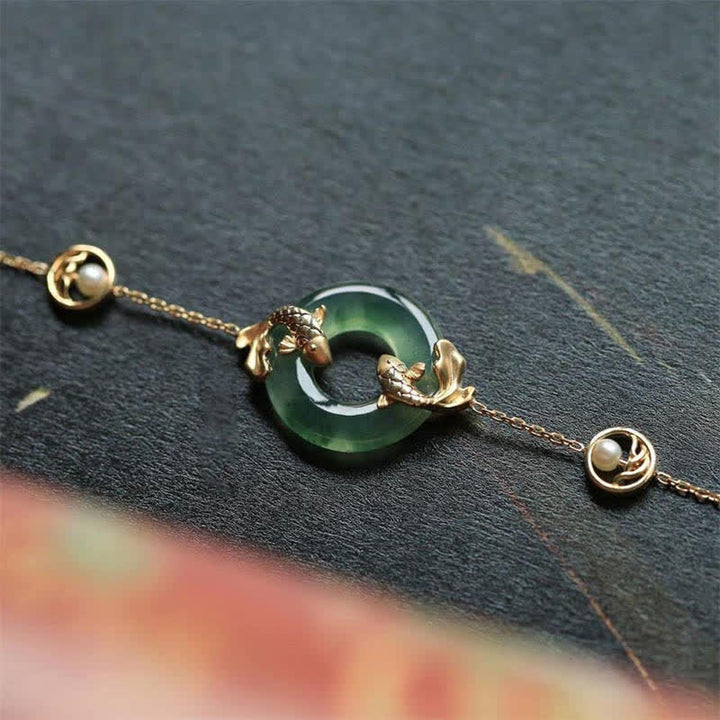 Armband mit Koi-Fischen, heilender Harmonie, Cyan-Jade von Buddha Stones