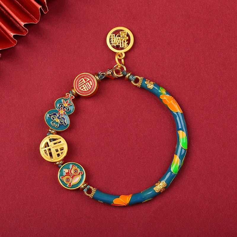 Buddha Stones Tibetisches Kalebassen-Armband mit Löwenmotiv – Symbol für Glück und Wohlstand - Blau - image 1