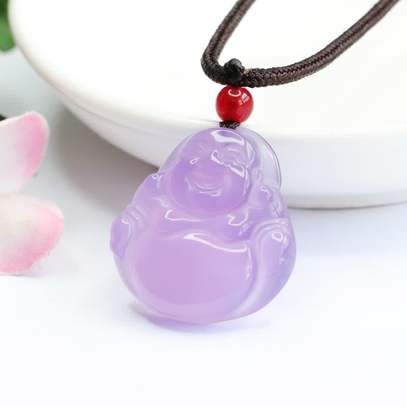 Buddha Stones Lachender Buddha Lila Jade Glück Halskette Anhänger