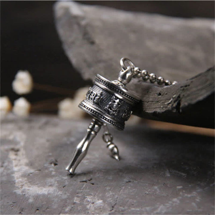 925 Sterling Silber Om Mani Padme Hum Gebetsmühle Reinheit drehbarer Halskettenanhänger - image 5