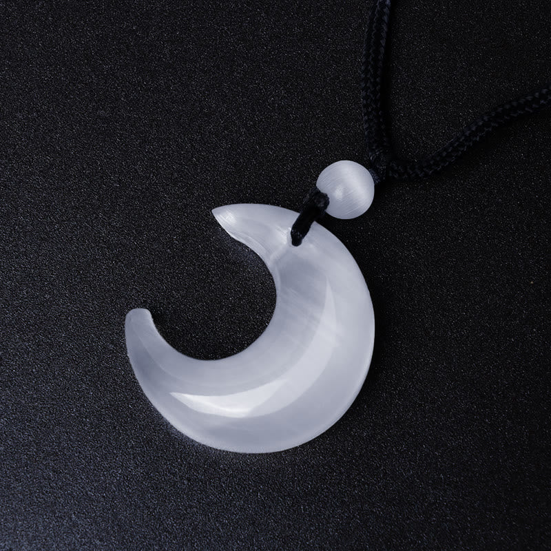 Buddha Stones Natürlicher Silberglanz Obsidian Selenit Kristall Halbmond Yin Yang Paar Schutz Halskette Anhänger - image 13