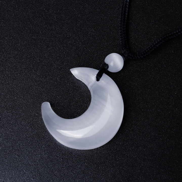 Buddha Stones Natürlicher Silberglanz Obsidian Selenit Kristall Halbmond Yin Yang Paar Schutz Halskette Anhänger - image 13