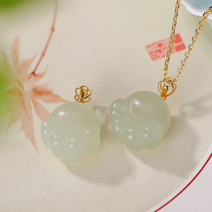 925 Sterling Silber Hetian Weiß Jade Niedlicher Katzenpfoten-Halskettenanhänger - Hetian White Jade (Schutz ♥ Glück) - image 1