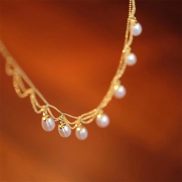 Vintage 14K vergoldeter Perlen-Perlen-Heilungs-Mehrschicht-Halskettenanhänger