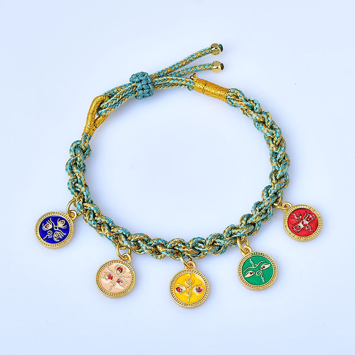Buddha Stones Handgefertigtes tibetisches mehrfarbiges Seil, geflochtenes Armband mit fünf Göttern des Reichtums und des Glücks