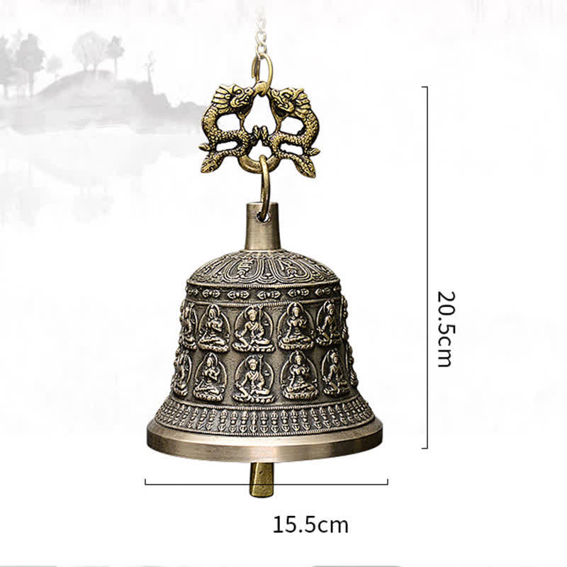 Tibetisch graviertes Buddha-Drachen-Windspiel, Glocke, Kupfer, Glück, Wanddekoration - image 12