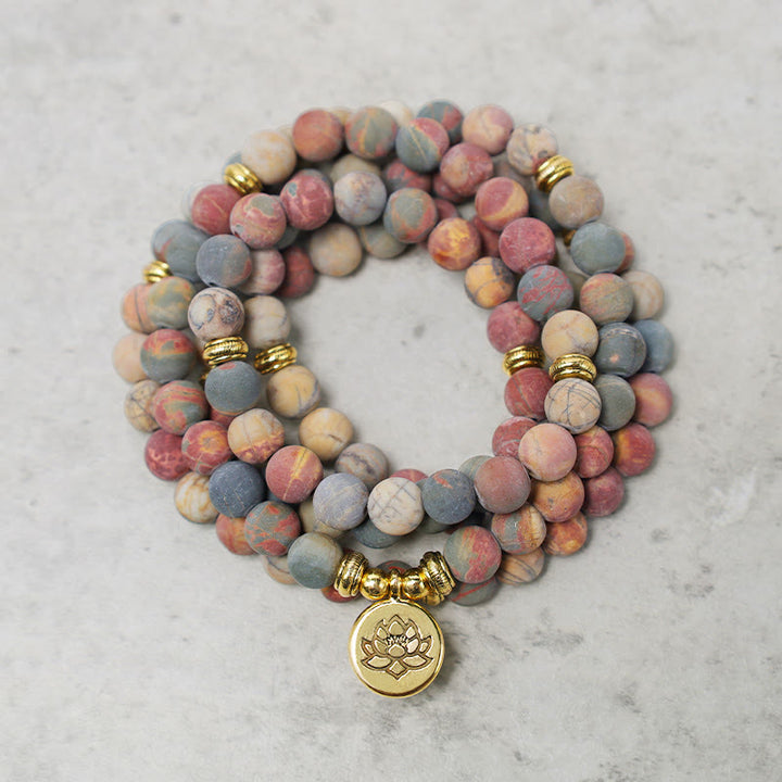 Buddha Stones 108 Mala Perlen Picasso Jaspis Stein Mut Energie Armband