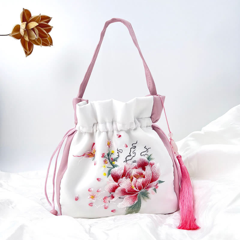 Buddha Stones Suzhou Stickerei Hase Lotus Epiphyllum Päonie Magnolie Seide Tote Crossbody Tasche Schultertasche Handtasche