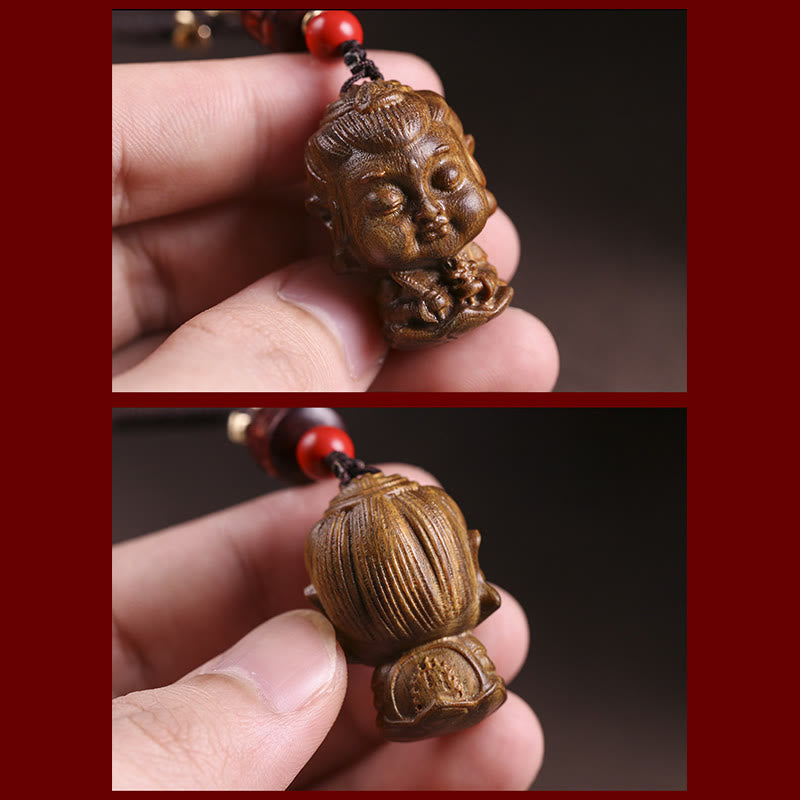Chinesischer Tierkreiszeichen-Buddha-Schlüsselanhänger aus grünem Sandelholz Om Mani Padme Hum Frieden - image 11